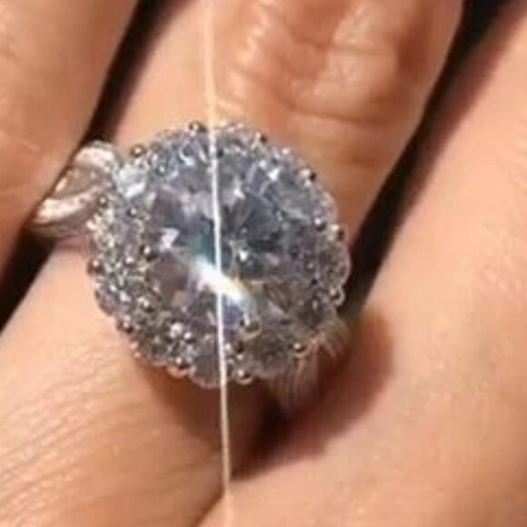 ▶Super Large Flower Zircon Wedding Silver Plated Dainty Ring for Woman, L154 - Picture 2 of 6